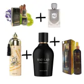 Lattafa Liam Grey EDP за мъже & Fragrance World Bad Lad Pour Homme EDP за мъже  & Дезодорант My Perfumes Oud Al Fakhama & Ароматизатор Otoori & Мини парфюмно масло